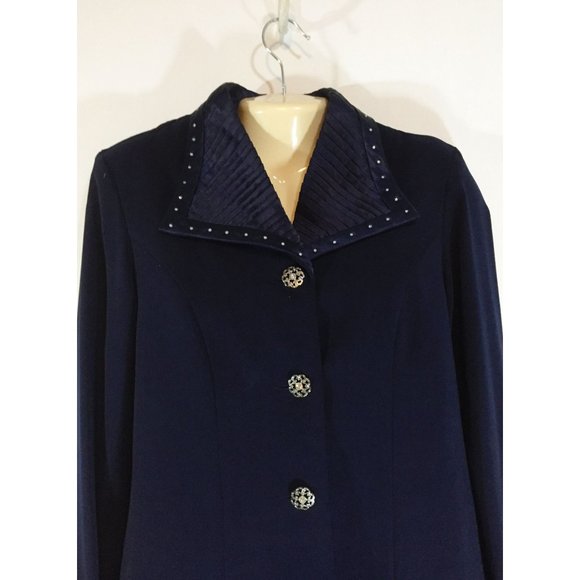 Dark Academia Womens Navy Blue Long Sleeve Dress Size 12 Button Front Princess C - Picture 3 of 10